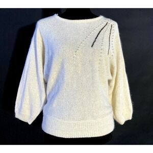 VTG Margules Sweater MED Soft Silk Angora Off White Pearl Bead Dolman Sl Dressy